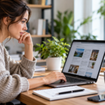 Professionista al computer consulta un sito web per preparare una pubblicazione come guest post